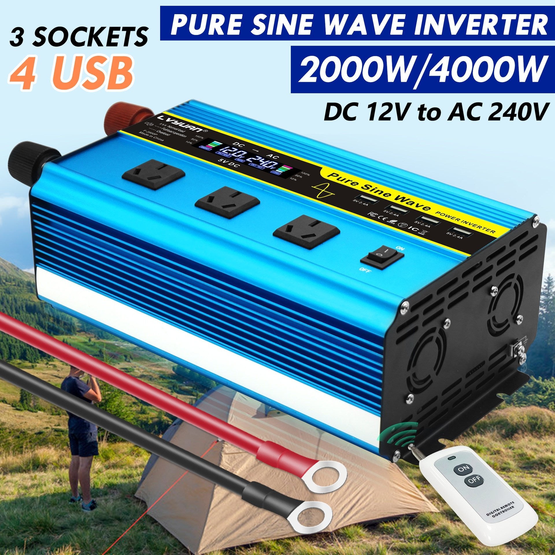 Sine Wave High Power Car/Household 12-24v to 110-240v Power Inverter 2000w/4000w - SHIELDEN